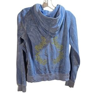 Vtg Juicy Couture Velour Hoodie Women's Baby Blue Glitter Crown Zip Jacket Y2K